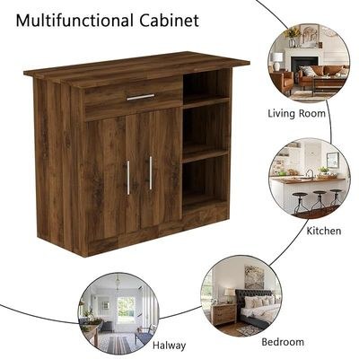 Mahmayi Modern Multifunctional Medium Height Cabinet with Single Drawer, 2 Door Storage and 3 Open Shelf - Dark Hunton Oak - Ideal for Hallway, Living Room, Kitchen, Bedroom - Image 5