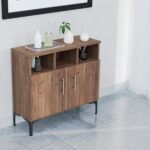 Mahmayi Modern Multifunctional Medium Height Cabinet with 2 Door Storage and 3 Open Shelf - Truffle Davos Oak - Ideal for Hallway, Living Room, Kitchen, Bedroom