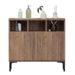 Mahmayi Modern Multifunctional Medium Height Cabinet with 2 Door Storage and 3 Open Shelf - Truffle Davos Oak - Ideal for Hallway, Living Room, Kitchen, Bedroom