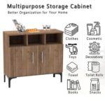 Mahmayi Modern Multifunctional Medium Height Cabinet with 2 Door Storage and 3 Open Shelf - Truffle Davos Oak - Ideal for Hallway, Living Room, Kitchen, Bedroom