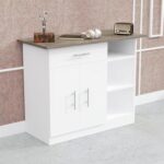 Mahmayi Modern Multifunctional Medium Height Cabinet with Single Drawer, 2 Door Storage and 3 Open Shelf - Dark Grey Chicago Concrete and Premium White - Ideal for Hallway, Living Room, Kitchen, Bedroom