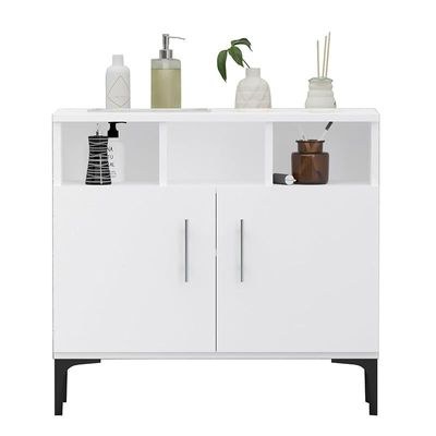 Mahmayi Modern Multifunctional Medium Height Cabinet with 2 Door Storage and 3 Open Shelf - White - Ideal for Hallway, Living Room, Kitchen, Bedroom - Image 3