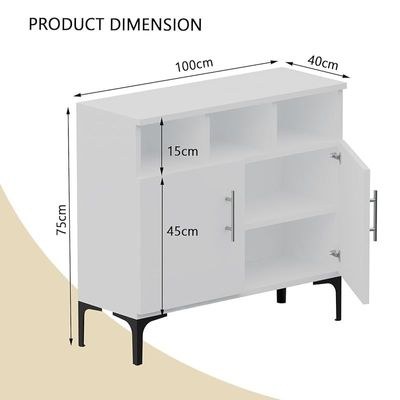 Mahmayi Modern Multifunctional Medium Height Cabinet with 2 Door Storage and 3 Open Shelf - White - Ideal for Hallway, Living Room, Kitchen, Bedroom - Image 4