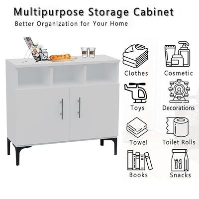 Mahmayi Modern Multifunctional Medium Height Cabinet with 2 Door Storage and 3 Open Shelf - White - Ideal for Hallway, Living Room, Kitchen, Bedroom - Image 5