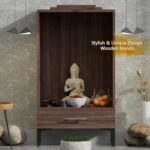 Mahmayi Modern Wooden Mandir, Temple with Single Drawer for Keeping Pooja Essentials, Steel Legs - Truffle Brown Branson Robinia - Ideal for Home, Office, Temple