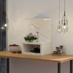 Mahmayi Modern Wooden Small Mandir, Temple with Single Open Shelf for Small Spaces - White Levanto Marble - Ideal for Home, Office, Temple