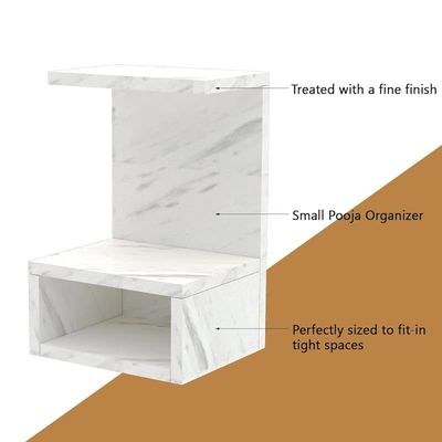 Mahmayi Modern Wooden Small Mandir, Temple with Single Open Shelf for Small Spaces - White Levanto Marble - Ideal for Home, Office, Temple - Image 4