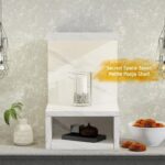 Mahmayi Modern Wooden Small Mandir, Temple with Single Open Shelf for Small Spaces - White Levanto Marble - Ideal for Home, Office, Temple