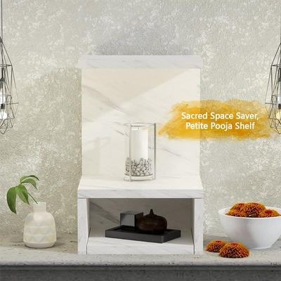 Mahmayi Modern Wooden Small Mandir, Temple with Single Open Shelf for Small Spaces - White Levanto Marble - Ideal for Home, Office, Temple - Image 5