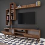 Tv Unit With Wall Shelf Tv Stand With Bookshelf Wall Mounted With Shelf Modern Leg 180 cm