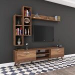 Tv Unit With Wall Shelf Tv Stand With Bookshelf Wall Mounted With Shelf Modern Leg 180 cm