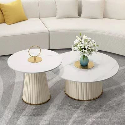 Maple Home Coffee Table,Sofa Tea Side Table,Modern Nesting Golden Frame Round Tables,Marble Pattern Living Room Apartment Furniture Set