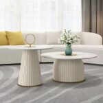 Maple Home Coffee Table,Sofa Tea Side Table,Modern Nesting Golden Frame Round Tables,Marble Pattern Living Room Apartment Furniture Set