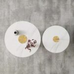 Maple Home Coffee Table,Sofa Tea Side Table,Modern Nesting Golden Frame Round Tables,Marble Pattern Living Room Apartment Furniture Set