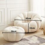 Maple Home Nordic Pumpkin Lazy Couch,Single Sofa&Footstool,Lamb Plush Fabric 360°Swivel Sofa,Grey