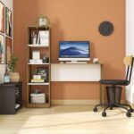 Mesa Office Table and Towerin Oak White-Modern Office Desk with Storage Tower-Functional Workstation for Home or Office-Spacious Desktop with Built-In Shelving Unit-Durable Construction with Contemporary Design