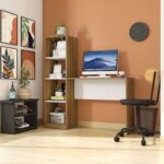Mesa Office Table and Towerin Oak White-Modern Office Desk with Storage Tower-Functional Workstation for Home or Office-Spacious Desktop with Built-In Shelving Unit-Durable Construction with Contemporary Design