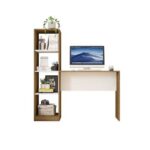 Mesa Office Table and Towerin Oak White-Modern Office Desk with Storage Tower-Functional Workstation for Home or Office-Spacious Desktop with Built-In Shelving Unit-Durable Construction with Contemporary Design