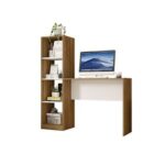 Mesa Office Table and Towerin Oak White-Modern Office Desk with Storage Tower-Functional Workstation for Home or Office-Spacious Desktop with Built-In Shelving Unit-Durable Construction with Contemporary Design