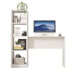 Mesa Office Table and Tower White-Modern Office Desk with Storage Tower-Functional Workstation for Home or Office-Spacious Desktop with Built-In Shelving Unit-Durable Construction with Contemporary Design
