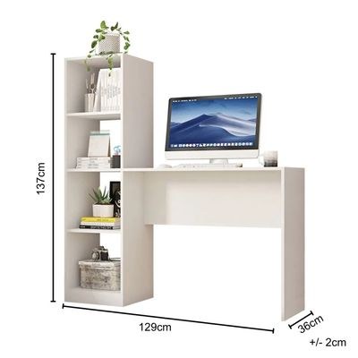 Mesa Office Table and Tower White-Modern Office Desk with Storage Tower-Functional Workstation for Home or Office-Spacious Desktop with Built-In Shelving Unit-Durable Construction with Contemporary Design - Image 4