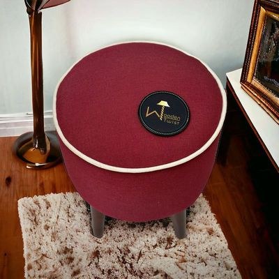 Rope Design Round Puffy Ottoman Stool For Living Room ( Walnut Finish, Pack of 1 ) - Image 3