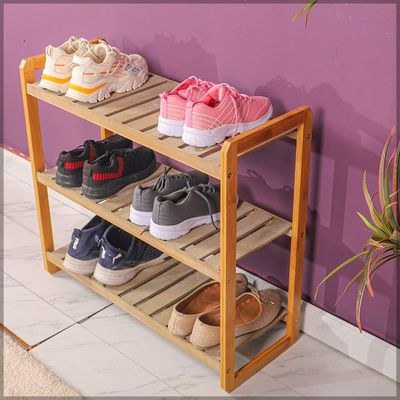 Wooden Shoe Bench, 3-Tier Stackable Shoe Shelf, Installation-Free Shoe Rack, Portable and Durable Shoe Organizer, Space Saving Shoe Stand for Closet, Entryway, Hallway, House & Office Furniture - Image 5