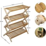 4 Tier Bamboo Shoe Rack Free-Standing Foldable Wooden Shelf Storage Organizer – Flowers Plant Pot Stand Display Rack For Indoor Outdoor Use – Wooden Bookshelf Rack – Bookcase Storage Organizer