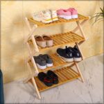 4 Tier Bamboo Shoe Rack Free-Standing Foldable Wooden Shelf Storage Organizer – Flowers Plant Pot Stand Display Rack For Indoor Outdoor Use – Wooden Bookshelf Rack – Bookcase Storage Organizer