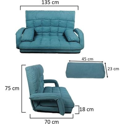 Sofa Lounger Bed with Armrests and A Pillow | Foldable 2 Seater Majilis Lazy Couch Sofa | Adjustable Backrest Fully Assembled Sofa for Multipurpose (BLUE) - Image 4