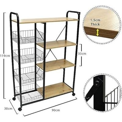 Kitchen Baker's Rack Food Trolley Microwave Oven Stand Kitchen Trolley Cart on Wheels With 4 Metal Mesh Baskets and Hooks-Kitchen Storage Organizer Shelves – Kitchen Island With Storage Shelf - Image 3