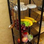 Kitchen Baker's Rack Food Trolley Microwave Oven Stand Kitchen Trolley Cart on Wheels With 4 Metal Mesh Baskets and Hooks-Kitchen Storage Organizer Shelves – Kitchen Island With Storage Shelf