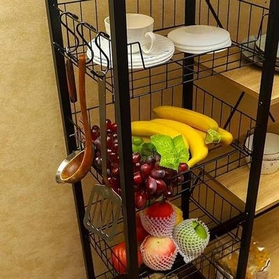 Kitchen Baker's Rack Food Trolley Microwave Oven Stand Kitchen Trolley Cart on Wheels With 4 Metal Mesh Baskets and Hooks-Kitchen Storage Organizer Shelves – Kitchen Island With Storage Shelf - Image 4