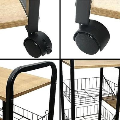 Kitchen Baker's Rack Food Trolley Microwave Oven Stand Kitchen Trolley Cart on Wheels With 4 Metal Mesh Baskets and Hooks-Kitchen Storage Organizer Shelves – Kitchen Island With Storage Shelf - Image 5