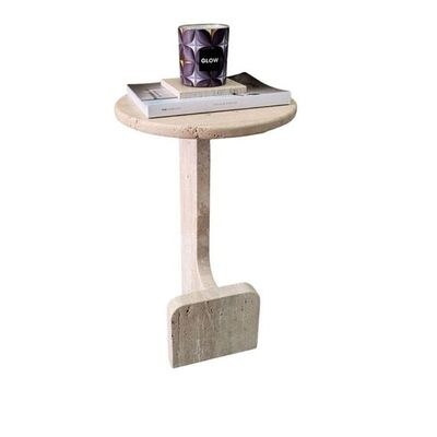 Round Beige Travertine End/Side Table 30Cm Dia - Image 2