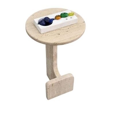 Round Beige Travertine End/Side Table 30Cm Dia - Image 3
