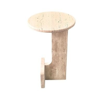 Round Beige Travertine End/Side Table 30Cm Dia - Image 4