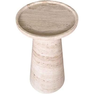 Round Beige Travertine End/Side Table 30Cm Dia - Image 2
