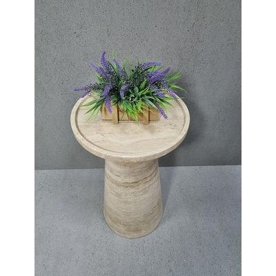 Round Beige Travertine End/Side Table 30Cm Dia - Image 3