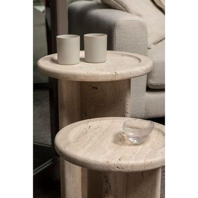 Round Beige Travertine End/Side Table 36Cm Dia - Image 5