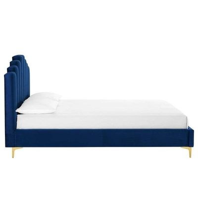 Olivia Velvet Upholstery Rectangular Bed Modern Luxury Bed Frame with Stylish Design - Image 3