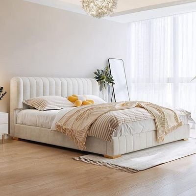 Buoyant Floating Wingback Velvet Upholstery Luxury Bed for Bedroom ( Off-White )