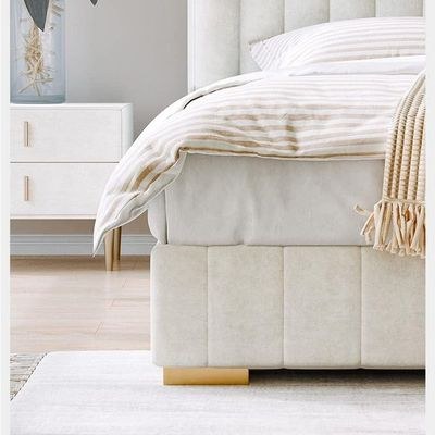 Buoyant Floating Wingback Velvet Upholstery Luxury Bed for Bedroom ( Off-White ) - Image 5