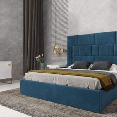 Odrest Adonis Velvet Upholstery Rectangular Bed ( Blue ) - Image 3