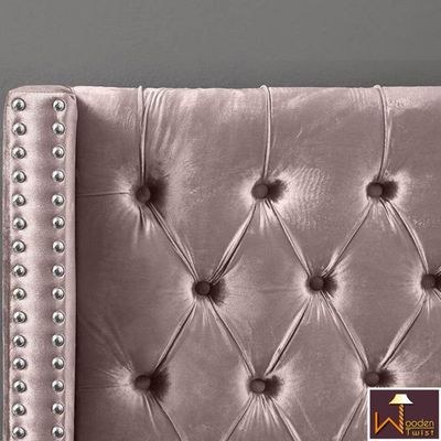 Upholstered Panel Bed Frame with Diamond Tufted and Nailhead Trim Wingback Headboard, Queen Size - Image 3