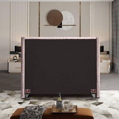 Upholstered Panel Bed Frame with Diamond Tufted and Nailhead Trim Wingback Headboard, Queen Size - Image 4