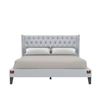 Upholstered Panel Bed Frame with Diamond Tufted and Nailhead Trim Wingback Headboard