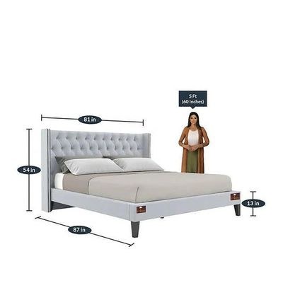 Upholstered Panel Bed Frame with Diamond Tufted and Nailhead Trim Wingback Headboard - Image 4