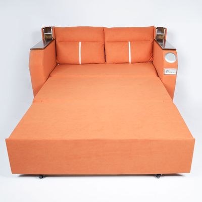 Extendable 2 in 1 Sofa Bed with Side Pockets, Bottom and Side Storage, USB Ports, Bluetooth and Speaker+ 150 cm Outside + Orange - Image 3