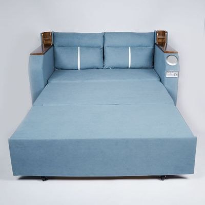 Extendable 2 in 1 Sofa Bed with Side Pockets, Bottom and Side Storage, USB Ports, Bluetooth and Speaker+ 150 cm Outside + Blue - Image 2